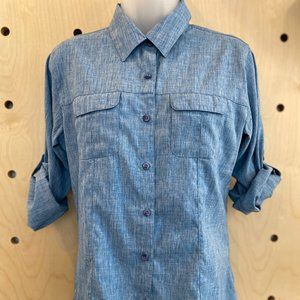 Magellan Outdoors Women's Fish Shirt Long Sleeve 2-Pocket Heathered Blue, Size S